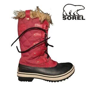 Sorel Tofino Red & Black Waterproof Faux Fur Snow Boots Winter Shoes 7.5